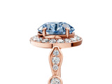 Rose gold Fancy Blue Round  Halo Diamond Engagement Ring with Twisted Band and Four-Prong Setting