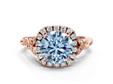 Rose gold Fancy Blue Round  Halo Diamond Engagement Ring with Vintage-Inspired Band and Four-Prong Setting_3