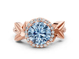 Rose gold Fancy Blue Round  Halo Diamond Floral Band with Four-Prong Setting_55
