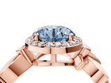 Rose gold Fancy Blue Round  Halo Diamond Floral Band with Four-Prong Setting_59