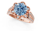 Rose gold Fancy Blue Round  Halo Diamond Floral Split Shank Engagement Ring 1