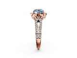 Rose gold Fancy Blue Round  Halo Diamond Floral Split Shank Engagement Ring 2
