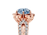 Rose gold Fancy Blue Round  Halo Diamond Floral Split Shank Engagement Ring 5