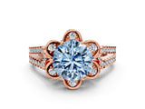 Rose gold Fancy Blue Round  Halo Diamond Floral Split Shank Engagement Ring
