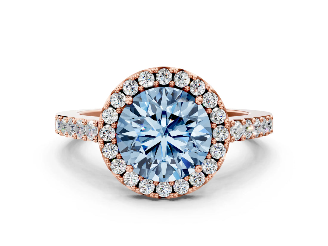 Rose gold Fancy Blue Round  Halo Diamond Pavé Solitaire Ring_51