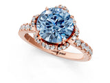 Rose gold Fancy Blue Round  Halo Diamond Pave Band Ring with Four-Prong Setting_16