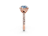 Rose gold Fancy Blue Round  Halo Diamond Pave Band Ring with Four-Prong Setting_17