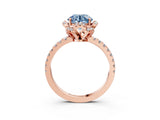 Rose gold Fancy Blue Round  Halo Diamond Pave Band Ring with Four-Prong Setting_18