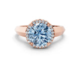 Rose gold Fancy Blue Round  Halo Diamond Ring with Cathedral Band and Four-Prong Setting_49