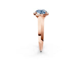 Rose gold Fancy Blue Round  Halo Diamond Ring with Cathedral Band and Four-Prong Setting_51