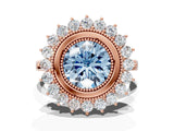 Rose gold Fancy Blue Round  Halo Diamond Ring with Milgrain Edge and Round Prong Setting_26