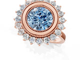 Rose gold Fancy Blue Round  Halo Diamond Ring with Milgrain Edge and Round Prong Setting_27