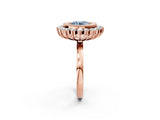 Rose gold Fancy Blue Round  Halo Diamond Ring with Milgrain Edge and Round Prong Setting_28
