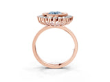 Rose gold Fancy Blue Round  Halo Diamond Ring with Milgrain Edge and Round Prong Setting_29