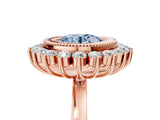 Rose gold Fancy Blue Round  Halo Diamond Ring with Milgrain Edge and Round Prong Setting_31
