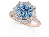 Rose gold Fancy Blue Round  Halo Diamond Ring with Pavé Band and Prong Setting_38