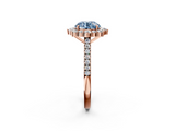 Rose gold Fancy Blue Round  Halo Diamond Ring with Pavé Band and Prong Setting_39
