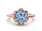Rose gold Fancy Blue Round  Halo Diamond Ring with Round Cluster Setting, Solitaire Band, and Four-Prong Setting_46