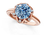 Rose gold Fancy Blue Round  Halo Diamond Ring with Round Cluster Setting, Solitaire Band, and Four-Prong Setting_47