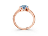 Rose gold Fancy Blue Round  Halo Diamond Ring with Round Cluster Setting, Solitaire Band, and Four-Prong Setting_49