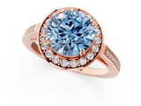 Rose gold Fancy Blue Round  Halo Diamond Ring with Split Shank and Four-Prong Setting_63