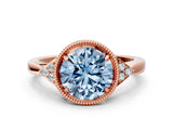 Rose gold Fancy Blue Round  Halo Diamond Ring with Tapered Band and Four-Prong Setting_3