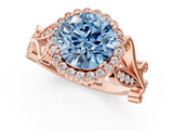 Rose gold Fancy Blue Round  Halo Diamond Ring with Vintage Split Shank and Four-Prong Setting_21
