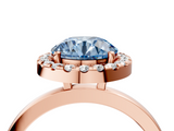 Rose gold Fancy Blue Round  Halo Diamond Solitaire with Pavé Band and Four-Prong Setting_100