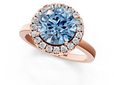 Rose gold Fancy Blue Round  Halo Diamond Solitaire with Pavé Band and Four-Prong Setting_97