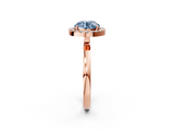 Rose gold Fancy Blue Round  Halo Diamond Solitaire with Pavé Band and Four-Prong Setting_98