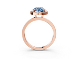 Rose gold Fancy Blue Round  Halo Diamond Solitaire with Pavé Band and Four-Prong Setting_99