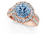 Rose gold Fancy Blue Round  Halo Diamond Split Shank Engagement Ring with Prong Setting_64