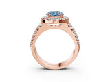 Rose gold Fancy Blue Round  Halo Diamond Split Shank Engagement Ring with Prong Setting_66