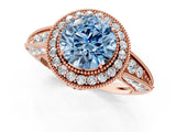 Rose gold Fancy Blue Round  Halo Diamond Split Shank Ring with Milgrain Detail_52