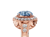 Rose gold Fancy Blue Round  Halo Diamond Split Shank Ring with Milgrain Detail_56
