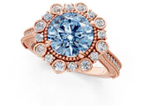 Rose gold Fancy Blue Round  Halo Milgrain Pave Diamond Ring with Four-Prong Setting 2