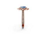 Rose gold Fancy Blue Round  Halo Milgrain Pave Diamond Ring with Four-Prong Setting 3