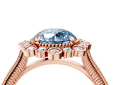 Rose gold Fancy Blue Round  Halo Milgrain Pave Diamond Ring with Four-Prong Setting 5