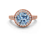 Rose gold Fancy Blue Round  Halo Milgrain Solitaire with Bezel Set Side Stones and Pave Band_32