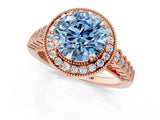 Rose gold Fancy Blue Round  Halo Milgrain Solitaire with Bezel Set Side Stones and Pave Band_33
