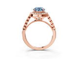 Rose gold Fancy Blue Round  Halo Milgrain Solitaire with Bezel Set Side Stones and Pave Band_35