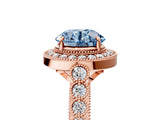 Rose gold Fancy Blue Round  Halo Milgrain Solitaire with Bezel Set Side Stones and Pave Band_37
