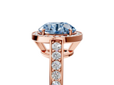 Rose gold Fancy Blue Round  Halo Pavé Diamond Engagement Ring with Bezel Setting_25