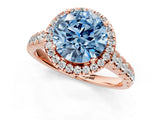 Rose gold Fancy Blue Round  Halo Pavé Diamond Engagement Ring with Four-Prong Setting_100