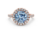 Rose gold Fancy Blue Round  Halo Pavé Diamond Engagement Ring with Four-Prong Setting_3