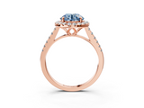 Rose gold Fancy Blue Round  Halo Pavé Diamond Engagement Ring with Four-Prong Setting_6