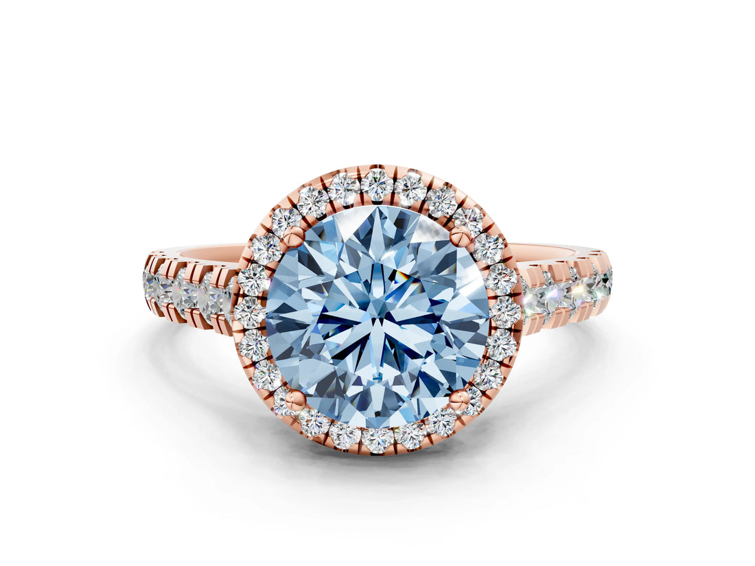 Rose gold Fancy Blue Round  Halo Pavé Diamond Engagement Ring with Four-Prong Setting_99