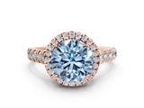 Rose gold Fancy Blue Round  Halo Pavé Diamond Engagement Ring with Four-Prong Setting_99