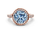 Rose gold Fancy Blue Round  Halo Pave Band Solitaire Ring with Prong Setting_67