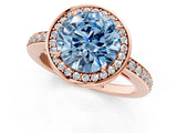 Rose gold Fancy Blue Round  Halo Pave Band Solitaire Ring with Prong Setting_68